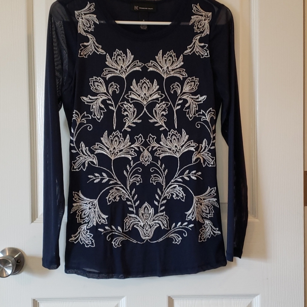 INC Longsleeve Blouse Silver Embroidered